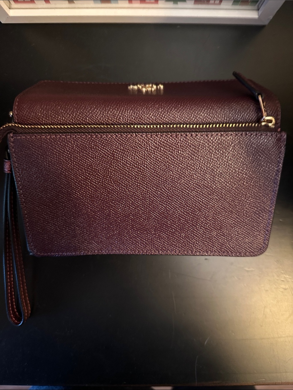 Coach Pebbled Leather Wristlet in Deep Plum with Gold Logo - Picture 4 of 6